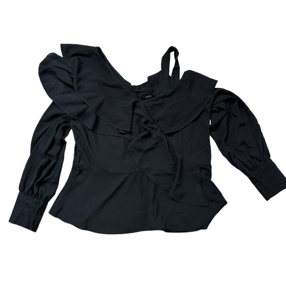 Lindex Black Cold Shoulder Sheer Layer Blouse Size Small
